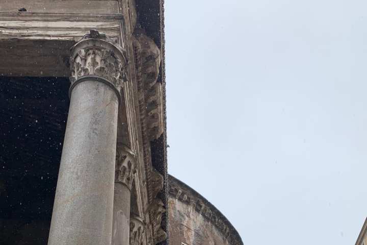 a close up of an old building